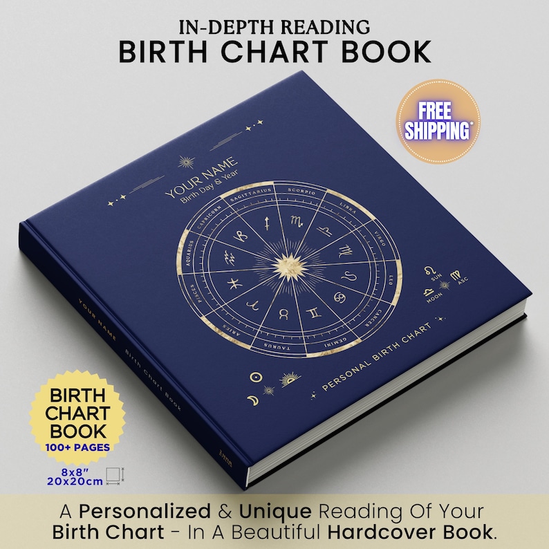 Personalized Birth Chart Book with Celestial Art, Custom Astrology Reading, Natal Chart Report, Horoscope Gift Astro Book 95+ Page Hardcover