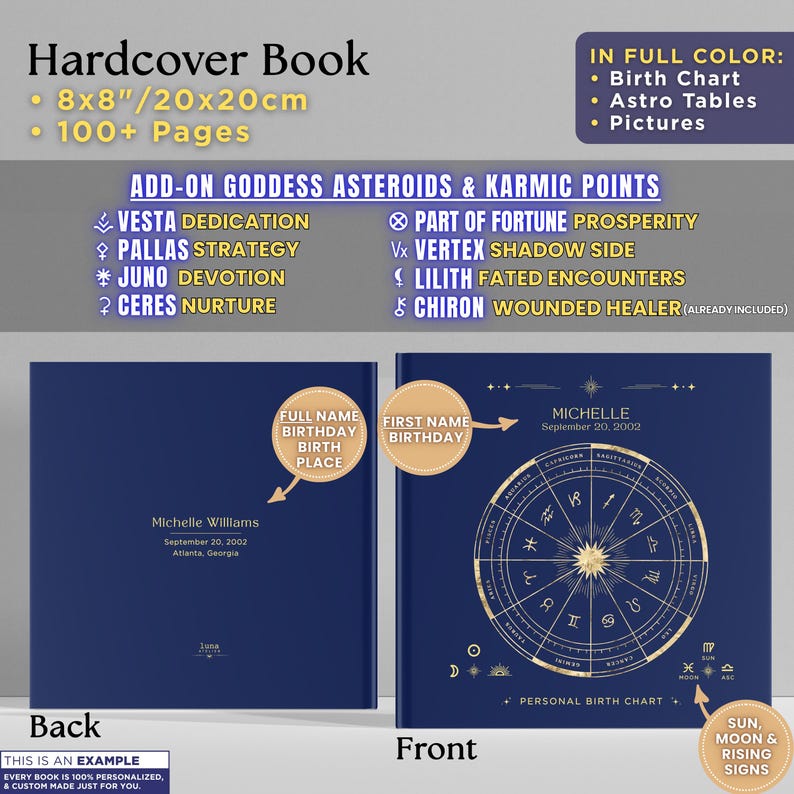 Personalized Birth Chart Book with Celestial Art, Custom Astrology Reading, Natal Chart Report, Horoscope Gift Astro Book 95+ Page Hardcover