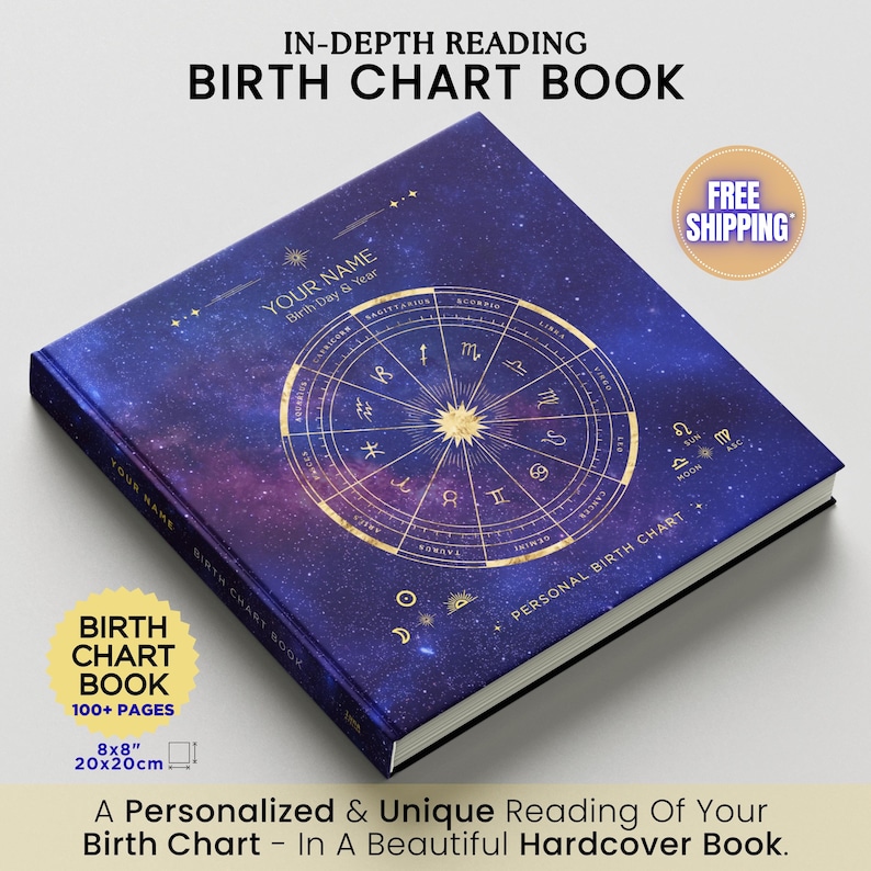 Birth Chart Astrology Reading, Personalized Natal Chart, Custom Birth Chart Analysis, Sun Sign Natal Gift, Hardcover Zodiac Book, 100+ Pages