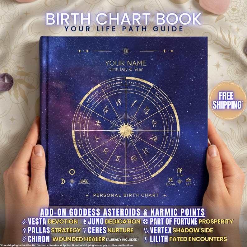Birth Chart Astrology Reading, Personalized Natal Chart, Custom Birth Chart Analysis, Sun Sign Natal Gift, Hardcover Zodiac Book, 100+ Pages