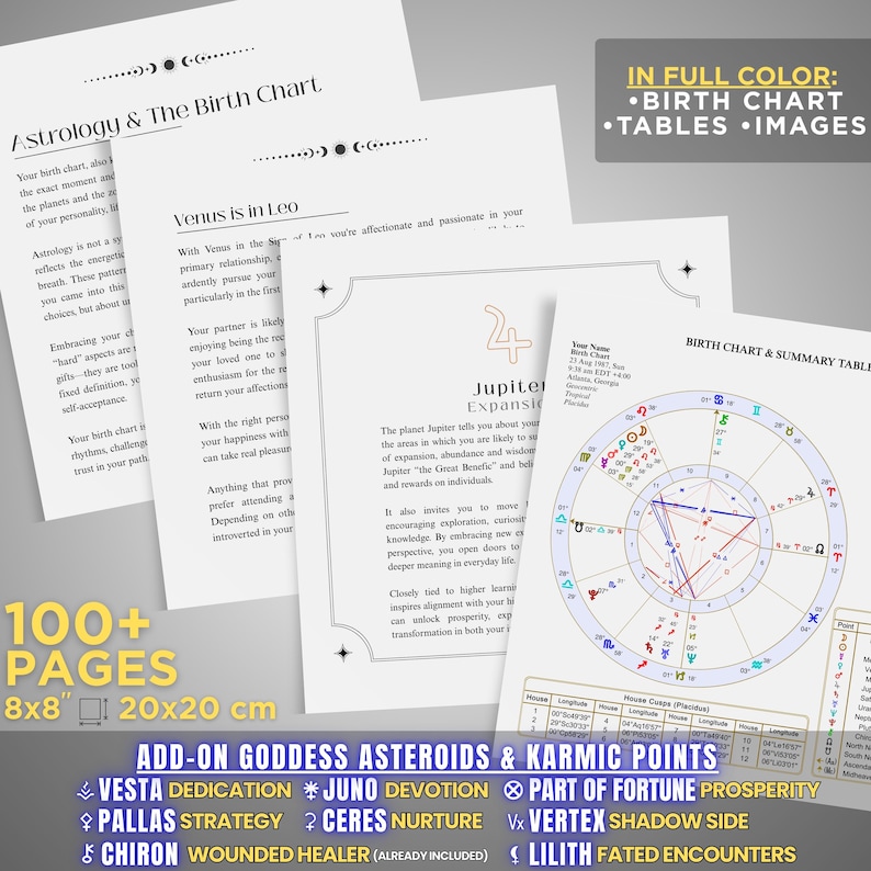 Birth Chart Astrology Reading, Personalized Natal Chart, Custom Birth Chart Analysis, Sun Sign Natal Gift, Hardcover Zodiac Book, 100+ Pages