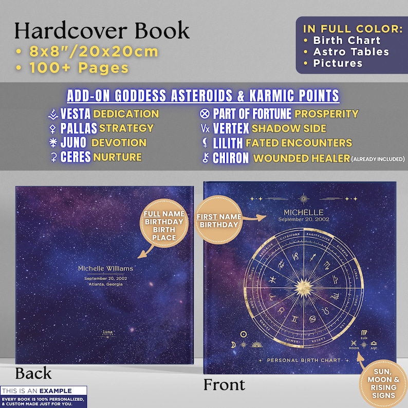 Birth Chart Astrology Reading, Personalized Natal Chart, Custom Birth Chart Analysis, Sun Sign Natal Gift, Hardcover Zodiac Book, 100+ Pages