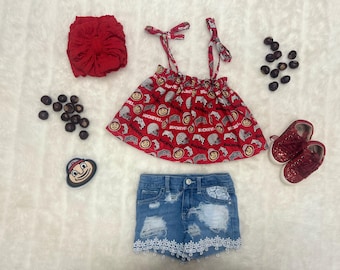 Ohio State Buckeyes Inspired Outfit 4T: Handmade Tank and Upcycled Shorts