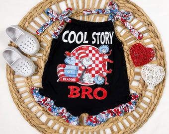 RTS Handmade Kids Upcycled Dr. Seuss Tank-Tie T-shirt Romper, 12-18 months