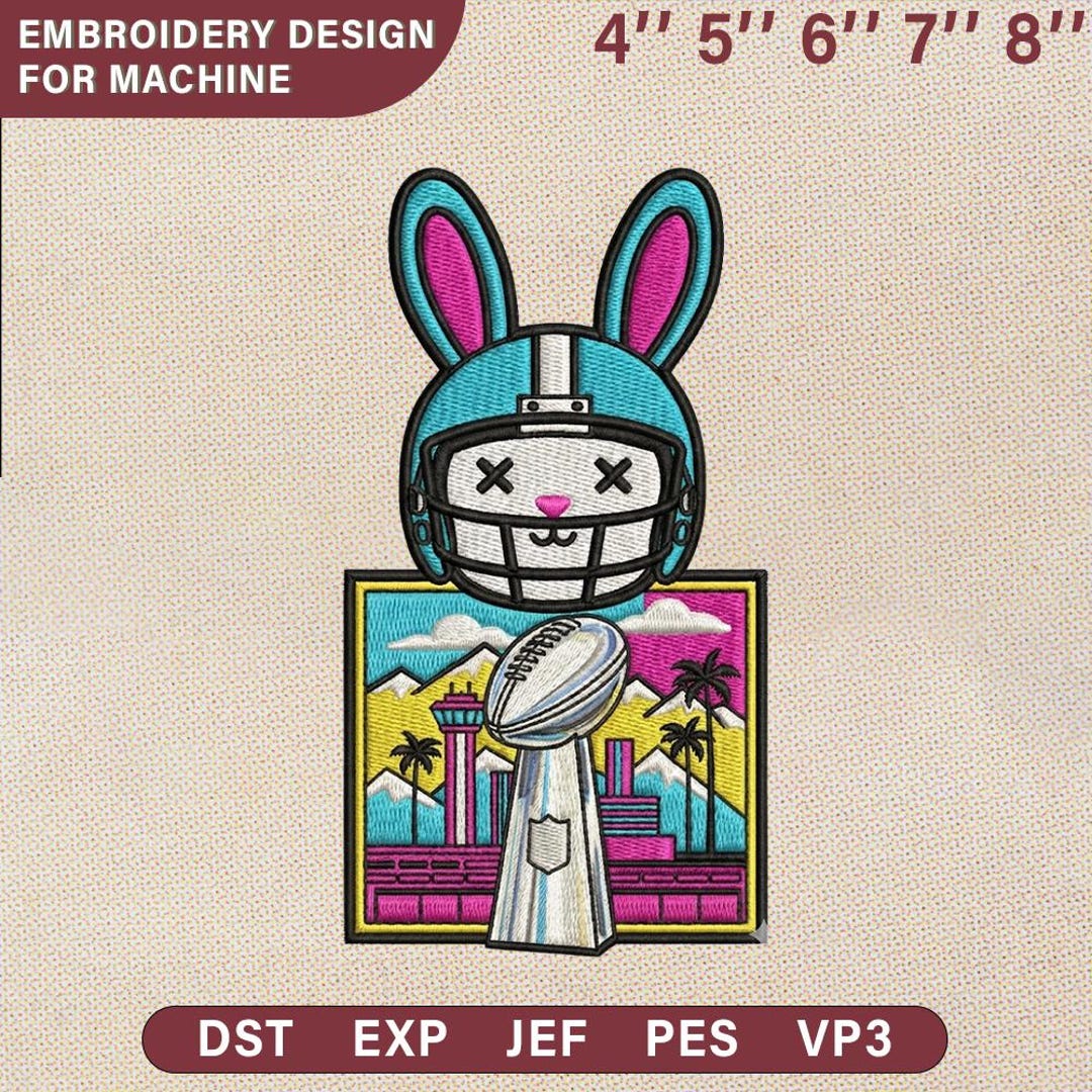 Rabbit Helmet Football Frame Embroidery Design,city Landscape Machine ...