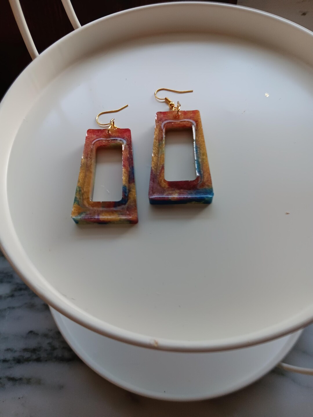 Unique Resin Ear Rings Multicolor Geometric Resin Earrings – Handmade Rectangle Drop Design - Etsy