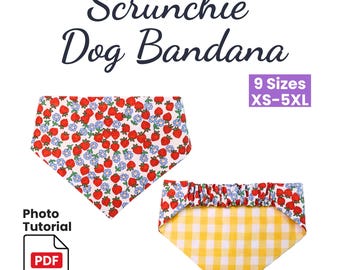 Scrunchie Dog Bandana Sewing Pattern |DIY Reversible pet scarf | XS-5XL (PDF Pattern)