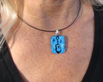 Hand Etched Blue Guitar Pendant