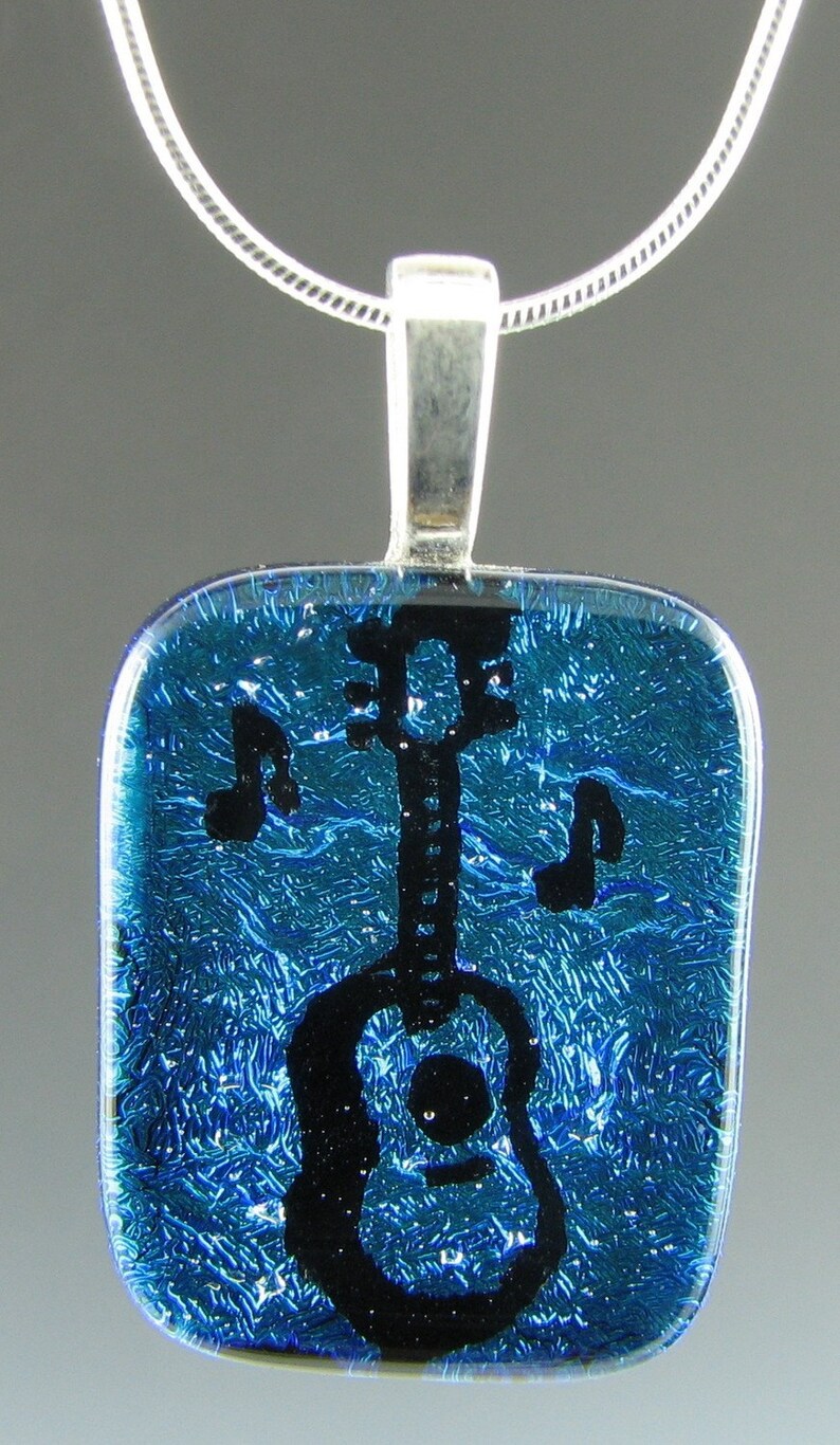 Hand Etched Blue Guitar Pendant image 2