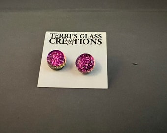 Small Round Purple Dichroic Studs