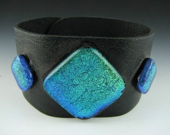 Aurora Borealis Green Leather Cuff Bracelet