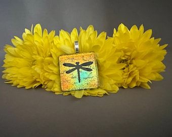 Square Orange Green Dragonfly Pendant