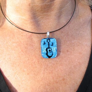 Hand Etched Blue Guitar Pendant image 3