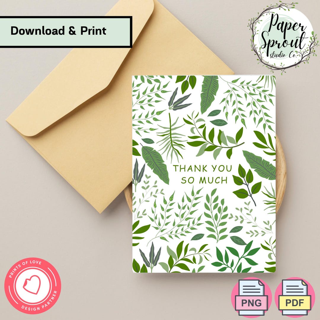 Thank You Card | Printable Gratitude Note | Digital Download 5x7 PDF ...