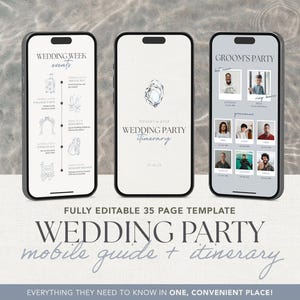 35 Page Coastal Themed Mobile Wedding Party Itinerary & Guide | Editable Canva Template for Easy Wedding Planning | Digital Download