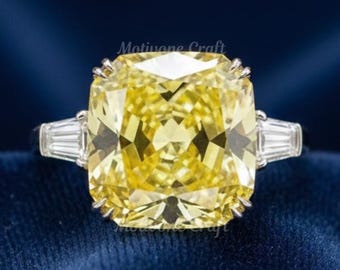 リツ★イエローサファイア、カイヤナイト★リングオーダー 5カラット GIA 認定 カナリーイエローサファイアリング：クッション