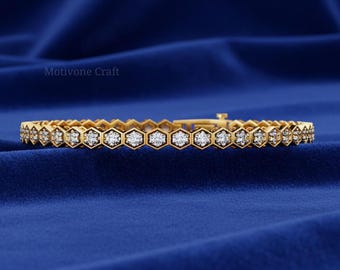 Im Labor gewachsener Diamant-Hexagon-Armreif - Geometrisches Armband aus 14K Gelbgold