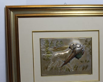 L. Moroni Metal Art Dog and Pheasant Cabin Decor Cottage Home Relief Art Metal Art