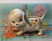 Kitchy Dog Planter Hand Painted Ceramic Dog Planter Vintage Planter Kitchy Cute Planter Floral Dog Planter Wall Pocket