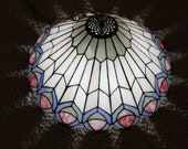 Slag Glass Hanging Light With Blue And Pink Stained Glass Hanging Pendant Chandelier Lamp Vintage Light Lighting