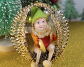 Vintage Folk Art Christmas Pixie Ornament Spun Cotton Ornament Elf In Tin Gnome Ornament Vintage Christmas Pixie