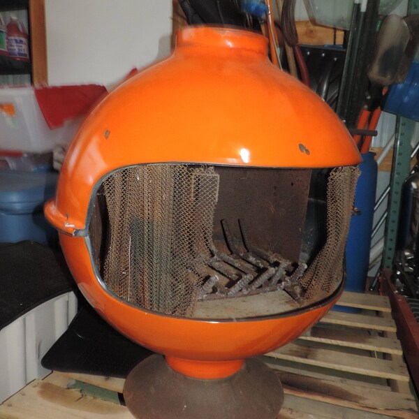 Mid Century Fire Place  MCM Fireplace Wood Stove Orange Mid Century Fire Ball  Space Age Free Standing Fireplace Round MCM Wood Stove