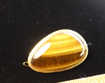 Tigers Eye Pendant or Pin Vintage Stone Jewelry Large Pendant Brooch Pin