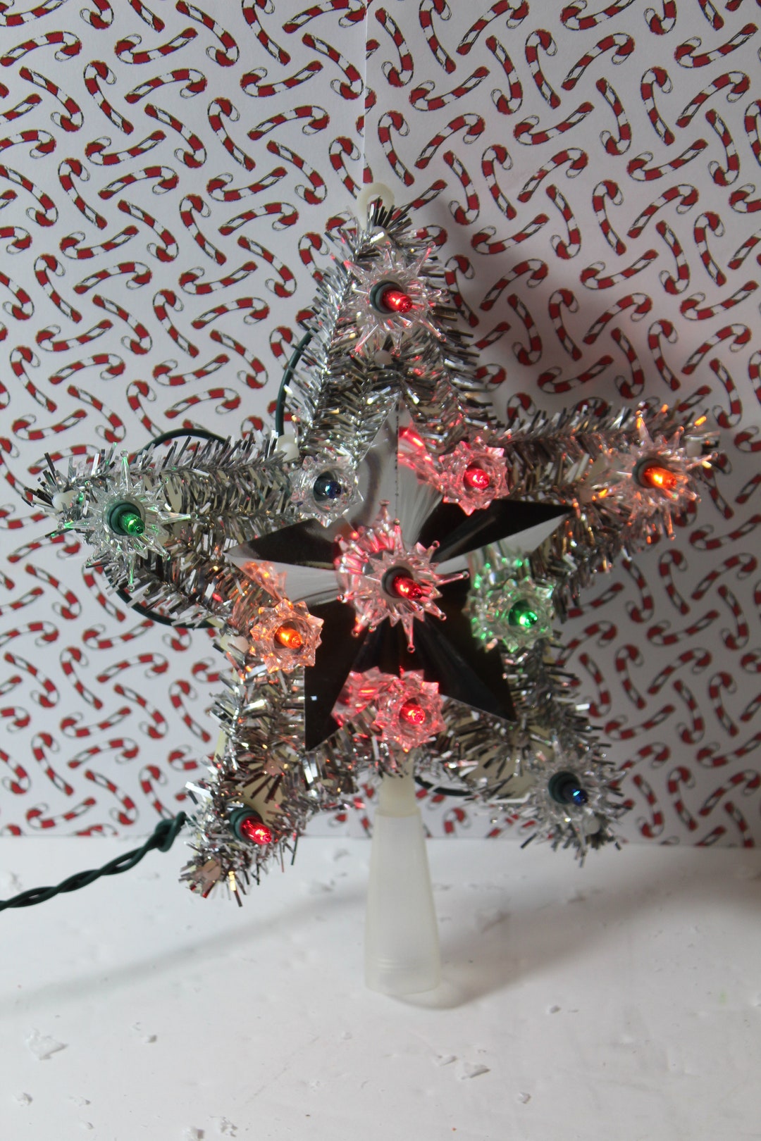 Silver Star Christmas Tree Topper Light up Star Vintage Christmas