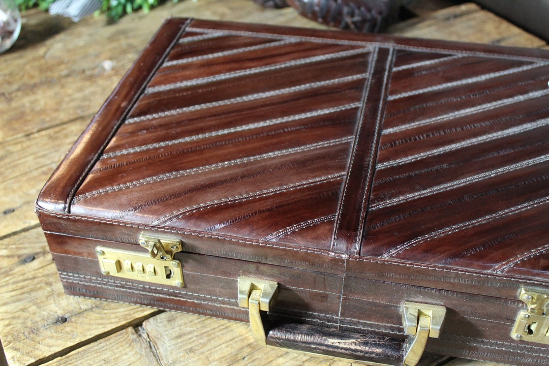 Vintage Amiet Briefcase Eel Skin Hard Side Combo Lock Attache Etsy