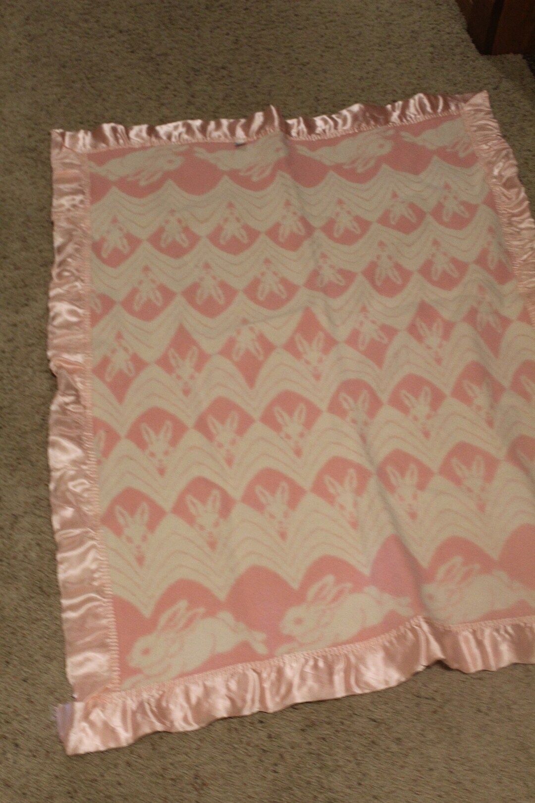 Vintage Pink Bunny Blanket by Esmund Child Blanket Vintage Baby Blanket