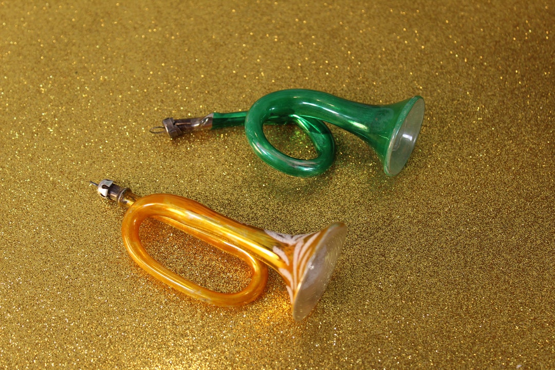 Antique Horn Ornament Glass Mercury Glass Mini Horn Set of Two