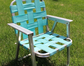 Vintage Childs Lawn Chair Turquoise Kids Chair Aluminum Lawn Chair Retro Chair Small Lawn Chair Aluminum Webbed Lawn Chair Camping