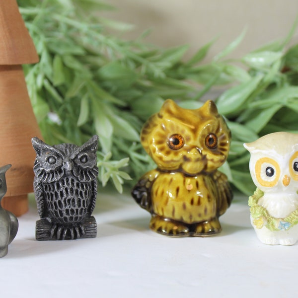 Lot of Vintage Owls  Ceramic Owl Pewter Owl Tiny Owl