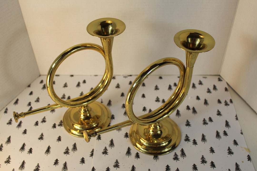 Brass Candle Holders Horn Candle Holders MCM Solid Brass Etsy