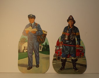 Vintage Die Cut Fireman Diecut Mailman  Fire Fighter Mail Carrier Die Cuts Firefighter Love Fireman Party