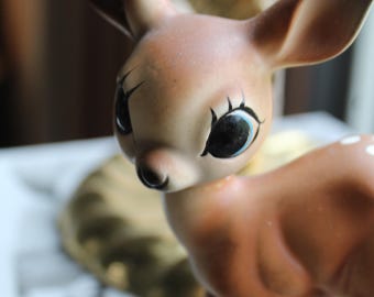 Big Eyed Deer Figurine Kitchy Cute Fawn Figurine Repaired