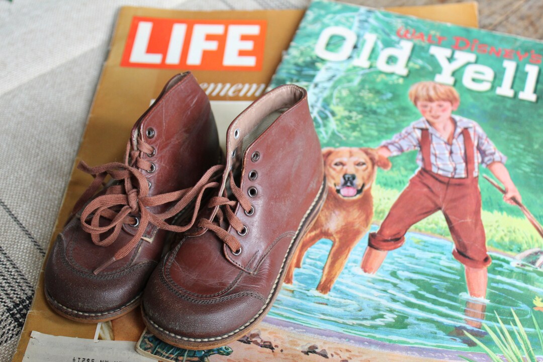 Vintage Childrens Shoes Red Goose Leather Shoes Brown Primitive Home Cottage Home Farm Home Farm