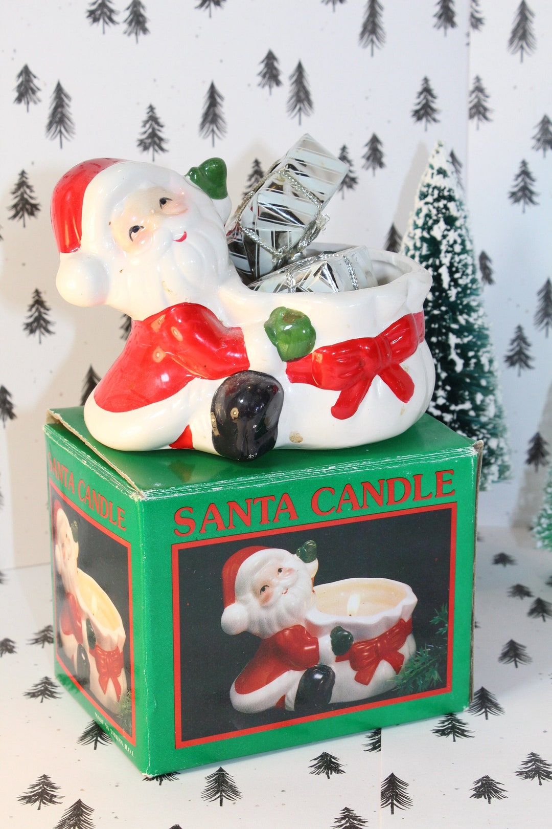 Vintage Santa Candle Holder Figurine in Original Box Retro Etsy