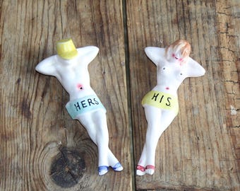 Rare Nudie Shakers His and Hers Naked Man and Woman Salt and Pepper Collectible Shakers Rare HTF