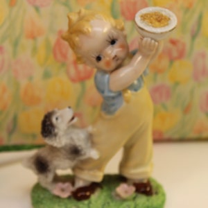 Boy with Puppy Figurine Dog Boy Vintage Figurine Rare Boy Feeding Dog Figurine Easter Figurine Fall Figurine Kitchy Figurine