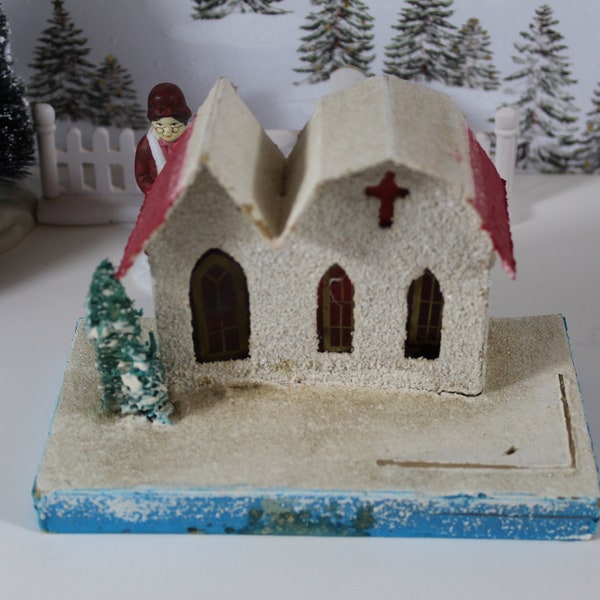 Putz House Mica House Snow Village House 1950 Christmas Ornament Accent Decoration Primitives