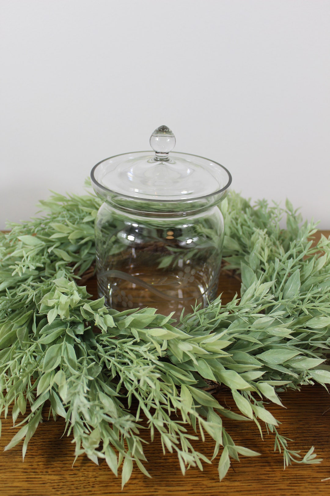 Vintage Etched Glass Jar With Lid Apothocary Bathroom Jar Cotton Ball