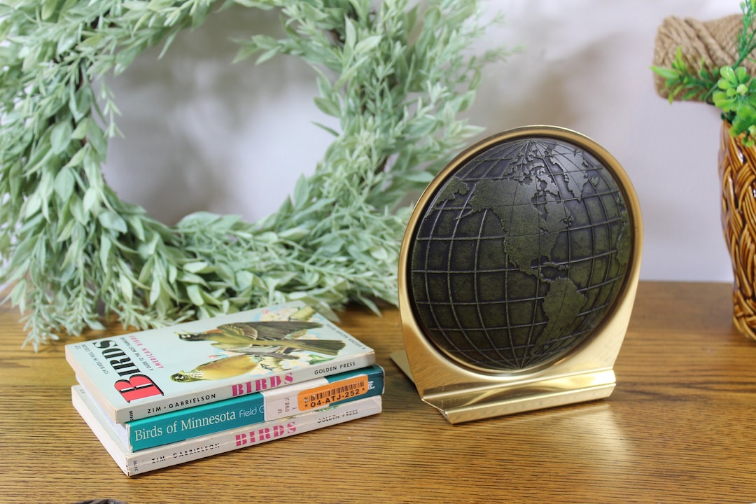 Vintage Bookend World Globe Home Office Library MCM Home Decor Book