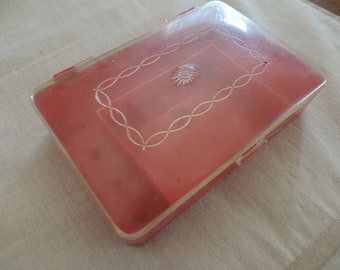 Vintage Sewing Box Red Lucite Sewing Kit Box Vintage storage Box Plastic Box Jewelry box Bobbin Box Thread Box