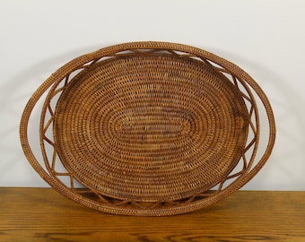 Vintage Basket Tray Bohemian Home Decor Cane Wicker Woven Tray Basket Home Accent Vintage Tray Vintage Accent