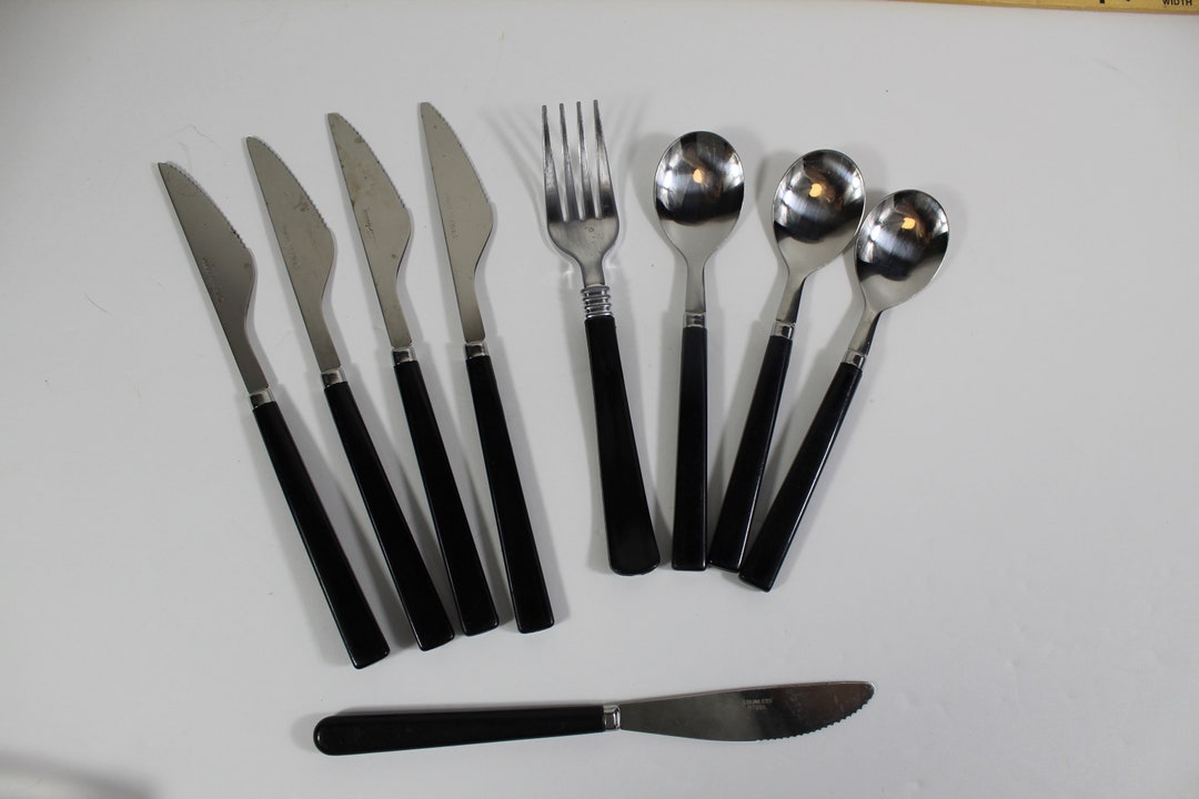 Vintage Flatware Black Handle Plastic Silverware Glamper Picnic Dining