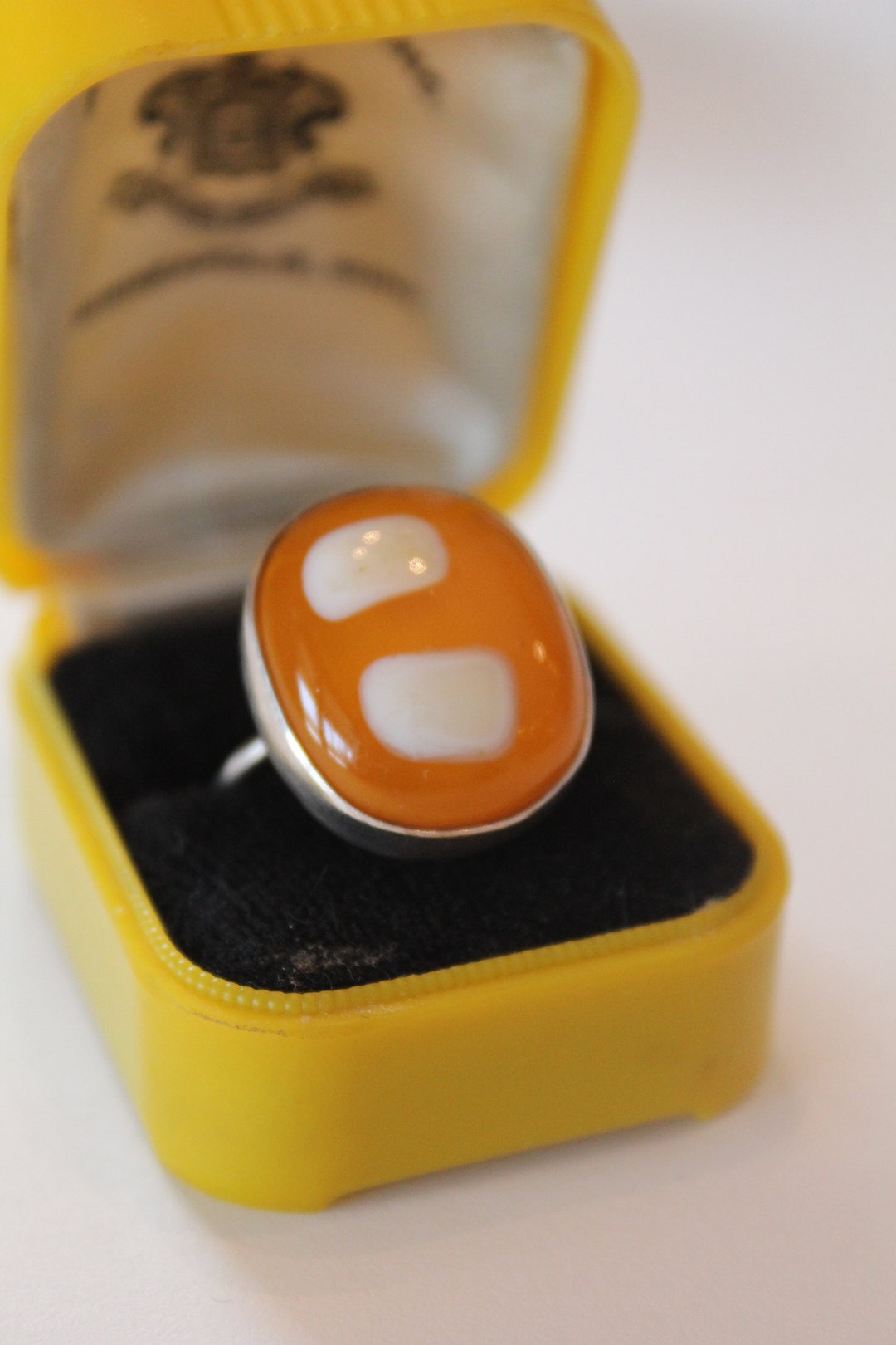 Vintage Ring Box Yellow Ring Box Vintage Silver Ring Mod Ring Etsy