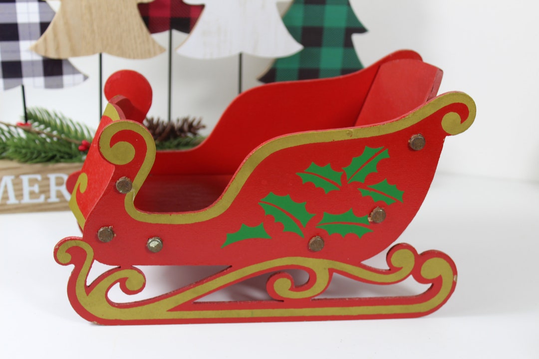 Vintage Christmas Sleigh Fold Down Plastic Santa Sleigh Card Etsy