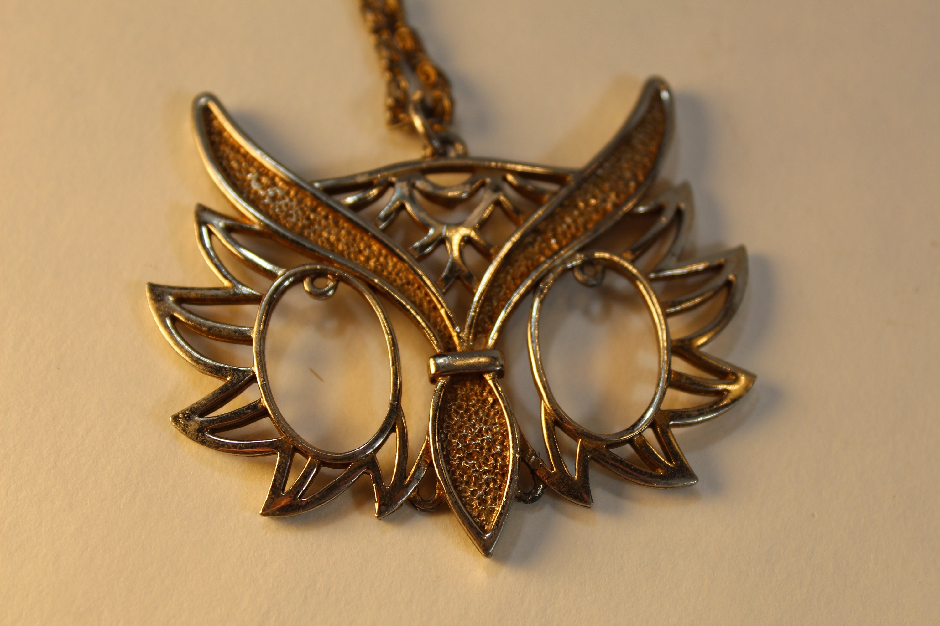 Owl Pendant Necklace Retro Jewery Fall Necklace Large Owl Face Necklace Chain