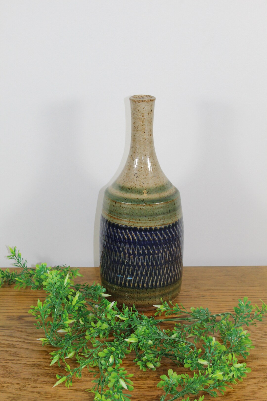 Mid Century Pottery Vase Large Blue Glazed Pottery Vase Studio Etsy